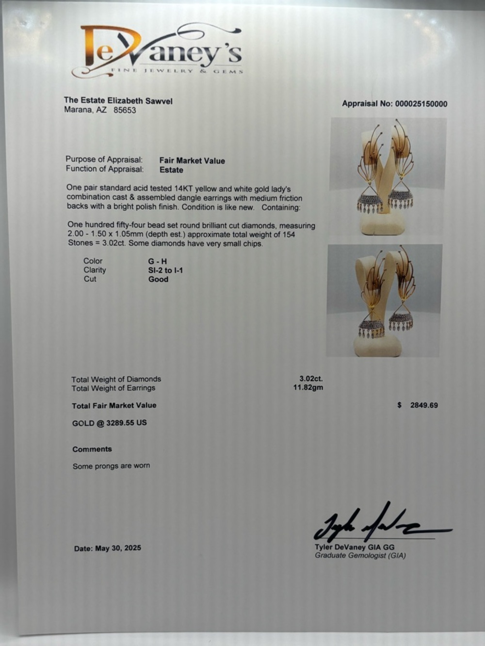 14 KT Yellow Gold Diamond Earrings - Picture 9 of 10